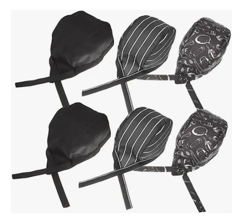 2pcs Sombrero Cocinero Gorra Gorritos Chef Cabeza Ajustable Negro Genérica