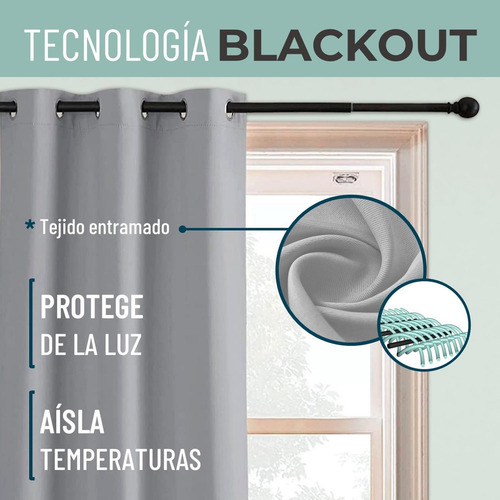 Cortina Semi Blackout Casatua 2 Paños 140x220cm Aislante Color Gris Claro
