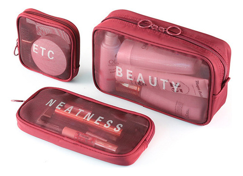 Jeeyee-estuches De Maquillaje Bolsa Cosmetiquera Mujer Set 3 Neceser Para Bordó