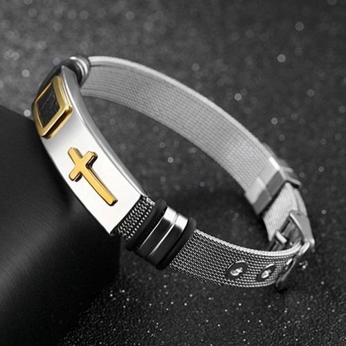 Imagem 2 de 5 de Pulseira Masculina Bracelete Cruz