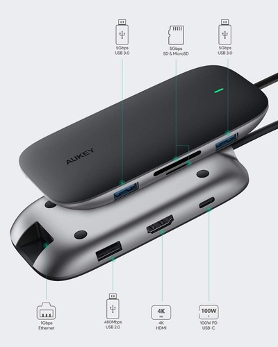 Imagen 3 de 10 de Hub Adaptador Macbook Usb C Hdmi Micro Sd 5-1 4k Alumninio