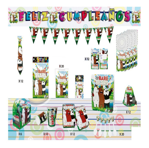 Kit Fiesta Decoración Osos Escandalosos 36 Invitado + Regalo