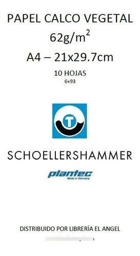 Papel Vegetal A4 Calco 60gr 10 Hoja Schoellershammer Plantec