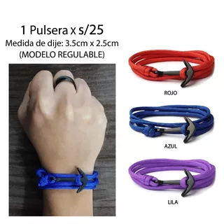 Pulsera Regulable Ancla Negro Cuerda Pita Hombre Unisex C1