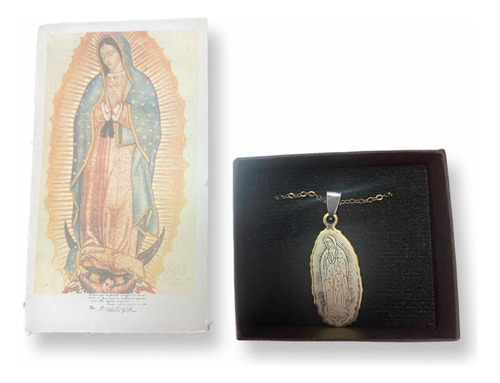 Virgen Guadalupe Dorada 4cm + Cadena .+ Oración 2 Piezas