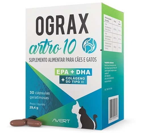 Ograx Artro 10 Suplemento Cães E Gatos 30 Cp Epa + Dha + Col