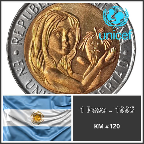 Moneda 1 Peso - 50 Aniversario Unicef 1996 - Km# 120 S/ C