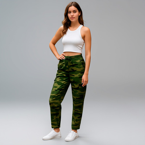Pantalón Jogger Camuflaje Mujer Casual Con Bolsillos Cargo