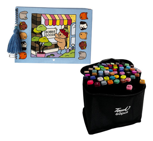 Caderno De Colorir Bobbie Goods + Canetinhas 60 Cores