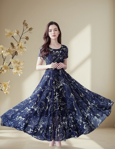 Vestido Largo Tipo Evasé Con Estampado De Flores