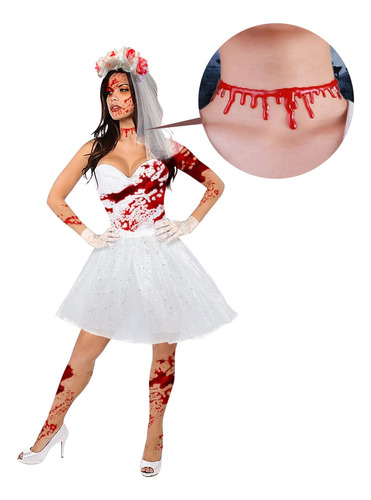 Disfraz Novia Zombie Mujer Tutú, Velo, Guante, Sangre
