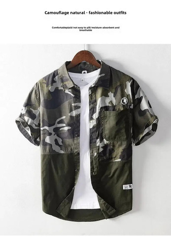 Camisa Casual De Manga Corta De Camuflaje Para Hombre