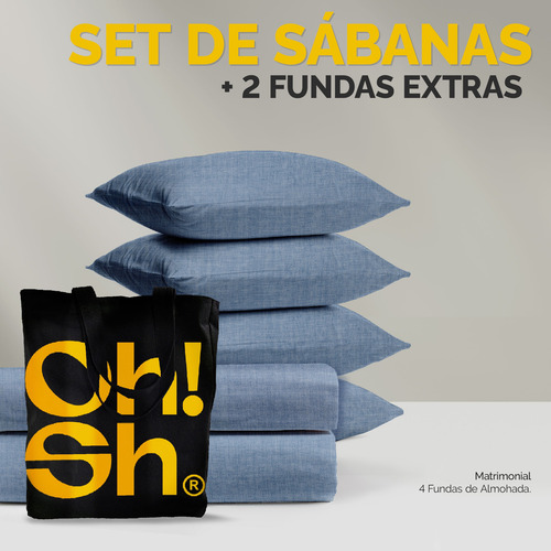 Oh! Sheets Juego De Sabanas Cationico 7 Piezas Matrimonial Gris Azulado