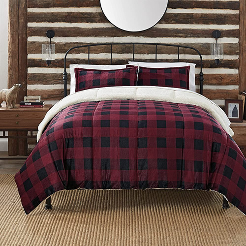 Serta Cozy Plush Hypoallergenic Plaid 3 Piece Bedding Edredó