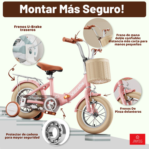 Bicicleta Infantil Plegable Aro 16 Con Rueditas Color Rosado Rosa 16