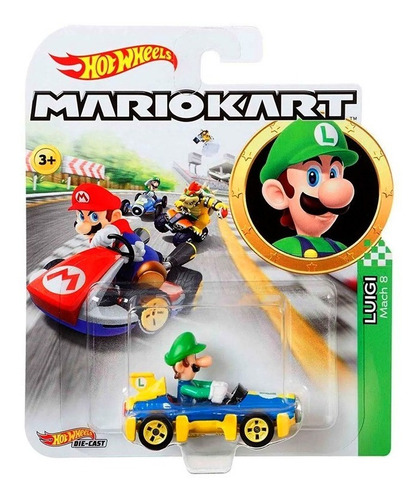 Hot Wheels Mario Kart Luigi Mach 8 Die-cast Miniatura 1/64 Cor Azul