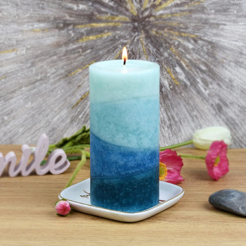 Vela En Forma De Pilar Con Aroma A Océanos De 3 X 6 Pulgadas