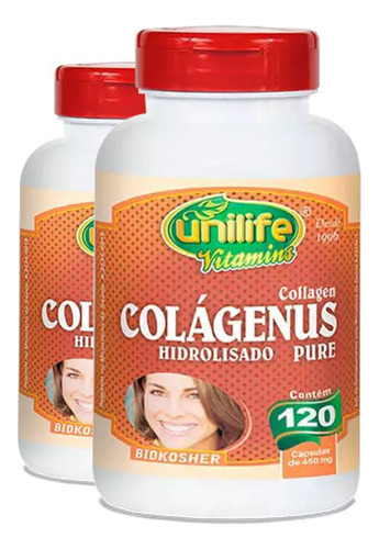 Kit 2 Colágeno Hidrolisado Colágenus Unilife Com 120 Cáps Sabor Neutro