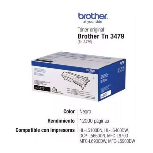 Imagen 2 de 5 de Toner Brother Tn3479 Negro Original Hl L5650 L5600 L5100
