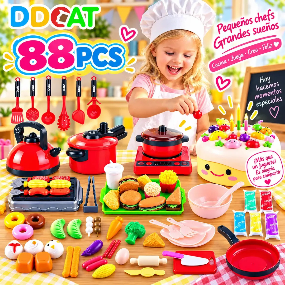 Juguetes de Cocina Infantil Ddcat 88 Piezas Utensilios Rojo Seguros 3 Años+ Set de Arcilla de Colores para Regalos Infantiles
