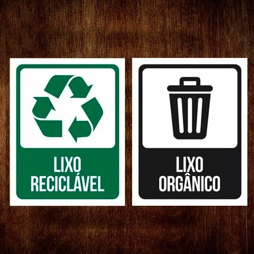 Kit Placa De Sinalização - Lixo Reciclável E Lixo Organico