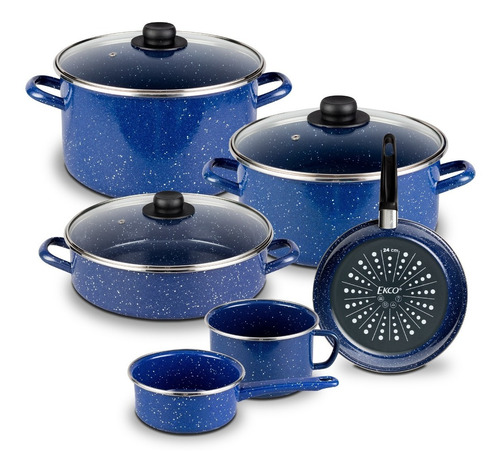 Batería De Cocina Victoria Ekco Acero Esmaltado 9 Pzas Azul