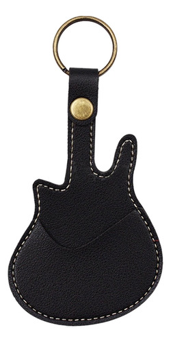 Soporte De Púas De Guitarra Portátil De Cuero Pu Negro