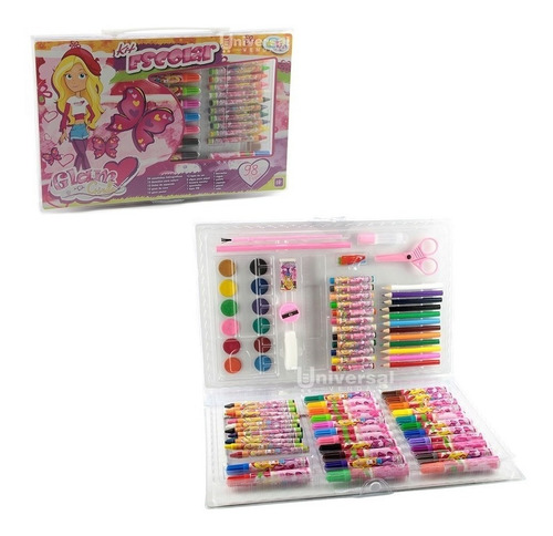 Imagem 6 de 9 de Kit 2 Maleta Pintura Estojo Escolar Infantil Canetinhas Giz