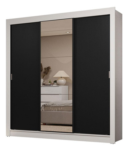 Guarda-roupa Casal 3 Portas C Espelho 2 Gav Sublime Madesa Cor Branco/Preto