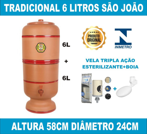 Filtro Barro Original São João Stéfani 6 Litros+vela+boia