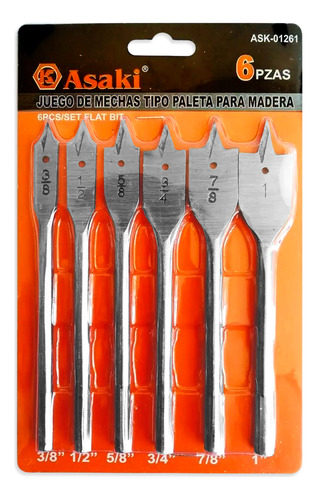 Set 6 Mecha Broca Paleta Madera Plana Carpintera Para Madera