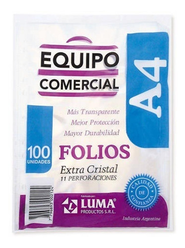 Folios A4 Luma Polietileno Borde Blanco X 100 Unid Caballito