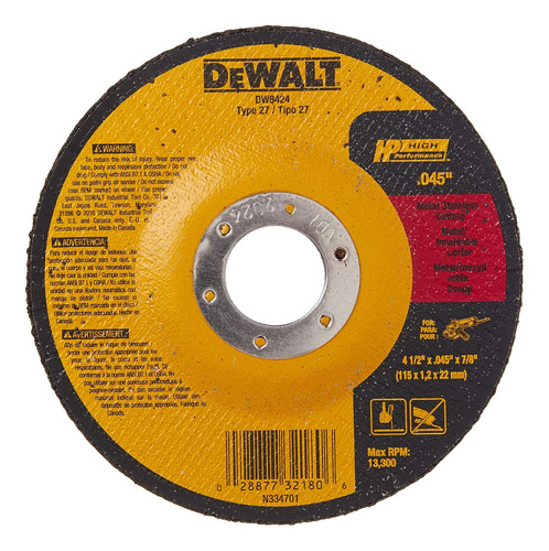 Disco De Corte Dewalt, Dw8424, Negro Y Amarillo, 13300 Rpm