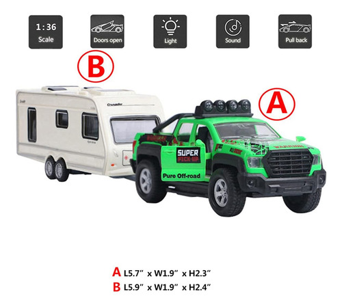 Trailer De Caminhonete Towing Toy Camper 2 Em 1 Playset Rv..