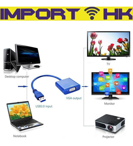 Imagen 5 de 7 de Adaptador Convertiror Usb 3.0 A Vga Pc Laptop Proyector
