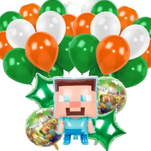 Combo Fiesta Cumpleaños Globos Temática Minecraft Juego