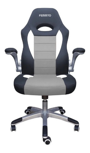 Silla de escritorio Femmto BG001 gamer ergonómica  gris y negra con tapizado de cuero sintético