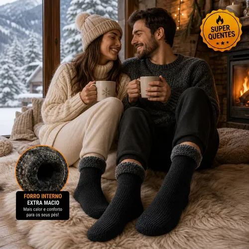 Kit 6 Meias Térmica Grossa Quente Inverno Frio Neve Forrada