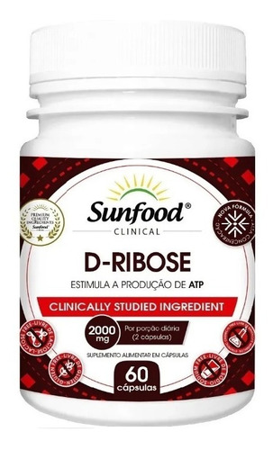 D-ribose Ribosa Sunfood 60 Caps 2000mg P/porcion