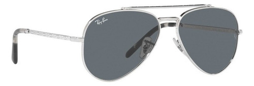 Óculos de sol Ray-Ban Aviator New Aviator Large armação de metal cor polished silver, lente blue de cristal clássica, haste polished silver de metal - RB3625