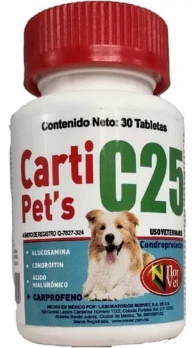 Tabletas Carti Pets C25 Frasco 30 Tabletas Condroprotectoras