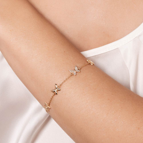 Pulseira Borboletas Banhada A Ouro Branco; 552159 Rommanel