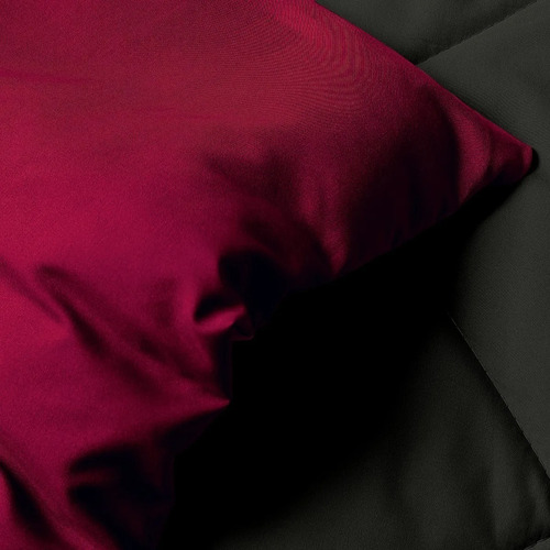 Imagen 7 de 8 de Edredón Matrimonial Rojo Negro Doble Vista 2fundas Almohadas