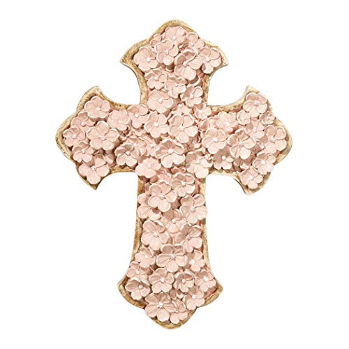 Cruz De Pared Colgante Flores Relieve Color Coral Paste...