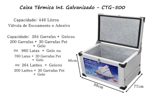 Imagem 7 de 8 de Caixa Térmica Cooler 446 Litros Ctg-500 Interior Galvanizado