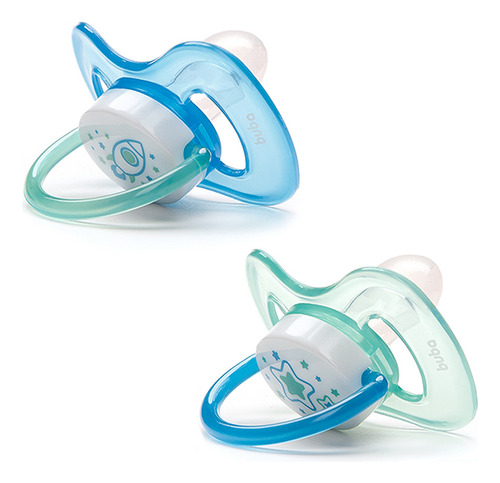Kit de 2 chupetes que brillan en la oscuridad de 0 a 6 meses, fase 01, color azul