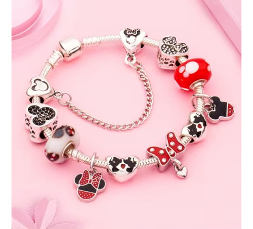 Pulsera Dijes Charms Mickey Y Minnie - Cadena De Serpiente