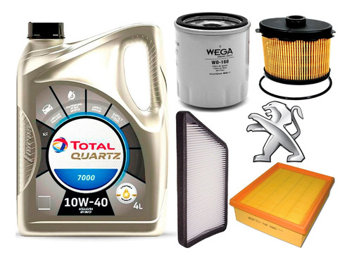 Kit Filtros Wega Peugeot 206 Xrd 1.9 + Aceite Total 10w40 4l