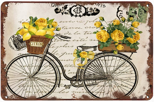 Letrero Retro De Estao Vintage Limn Y Rosas Bicicleta Decora