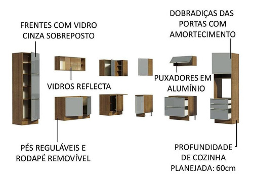 Cozinha Completa Canto Madesa Lux 526001 Armário E Balcão Cor Rustic/Cinza